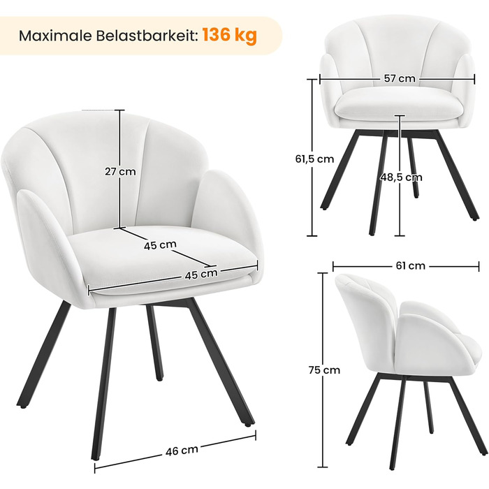 Крісло офісне Yaheetech, біле, 360° обертання, з м'яким сидінням, для дому/офісу