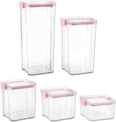 Банки для зберігання харчових продуктів без вмісту BPA набір 5 розмірів 3 кольори пластикові банки для спецій герметичні банки для зберігання, колір рожевий, 5 шт.