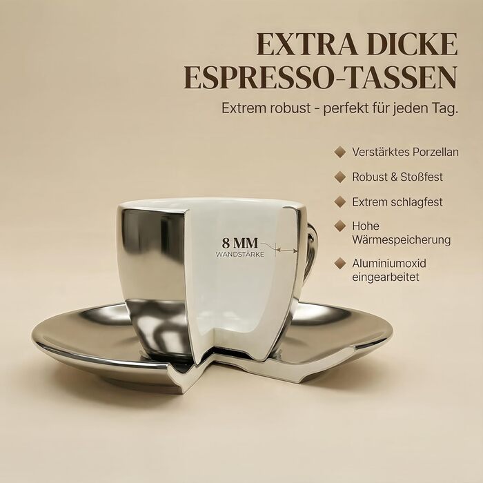 Набір кавових чашок Капучіно 6 шт. з підставками, білі, італійський стиль, 60 мл