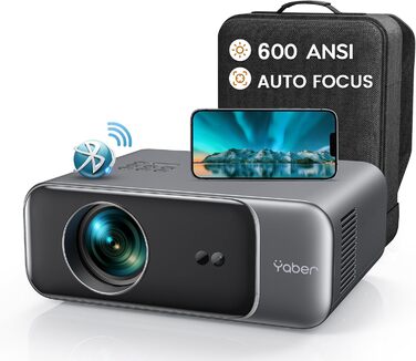 YABER LED проєктор 4K: 1080P Full HD, WiFi6, Bluetooth, автофокус, корекція трапеції. Підтримка PS5, смартфонів, ТВ приставок для домашнього кінотеатру та відпочинку на природі