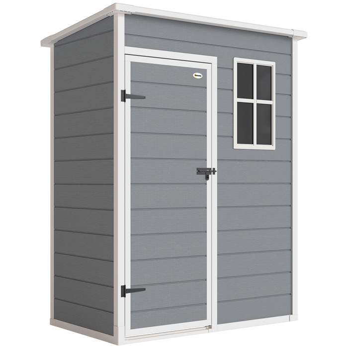 Сарай для інструментів Outsunny з пластику, 1,14 м², 151 x 92 x 193 см, з похилим дахом, підлогою та вікном, сірого кольору