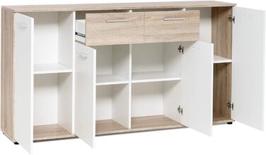 Буфет Jacklin Sonoma Oak/White - Сучасний комод з великою кількістю місця для зберігання, 160x85x35 см