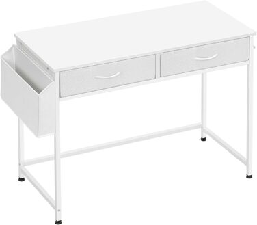 Комп'ютерний стіл Klihome з 2 ящиками та місцем для зберігання - 120x48x75 см, білий, з тримачем для навушників (100x48 см)