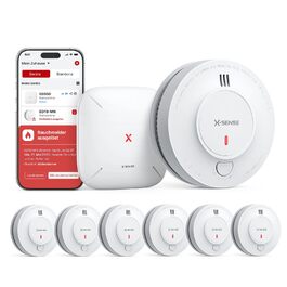 X-Sense Детектор диму з Wi-Fi, 10 років роботи батареї та базовою станцією SBS50 (6 шт.), фотоелектричний, бездротовий, SD19-MN61, білий