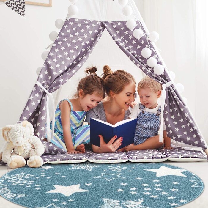 Дитячий килимок pay - - 80x150 см-красивий дитячий килимок з коротким ворсом у вигляді зоряного неба-Oeko - Tex Стандарт 100 (160 см круглої форми, синього кольору)