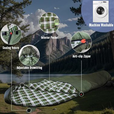 Туристичний спальний мішок WKFAMOUT Flanell 500GSM, -12℃ до 0℃, зимовий, для дорослих і дітей, 3-4 сезони, машінне прання, для кемпінгу та подорожей