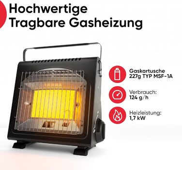 EVOCAMP Портативна газова опалювальна техніка, 1.7 кВт, керамічна, для дому та відпочинку на природі (ODS)