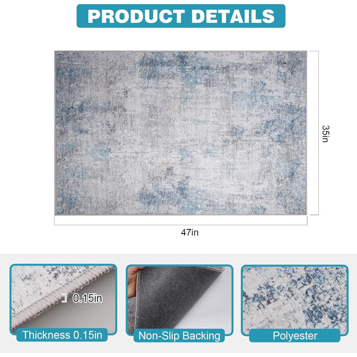 Килимок під офісне крісло 90x120 см, захист для підлоги, неслизька підкладка, для ламінату та плитки (90 x 120 см, блакитно-сірий абстрактний)