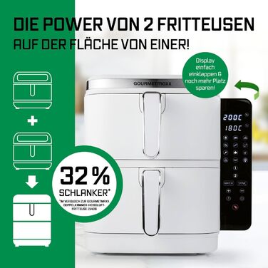Фритюрниця повітряна GOURMETmaxx з 2 камерами, 10 л (2x 5л), вертикальна, з сенсорним дисплеєм