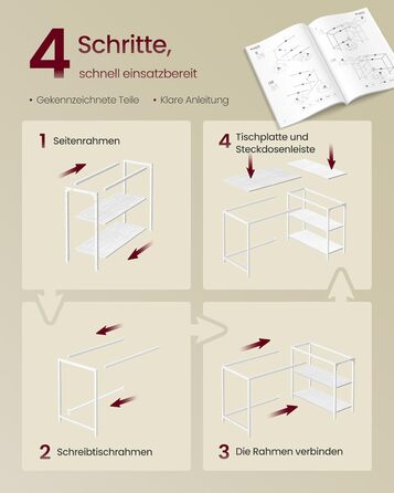 Кутовий стіл VASAGLE L-подібної форми з полицею, для офісу вдома, 110 x 80 см, колір: Акорн-білий