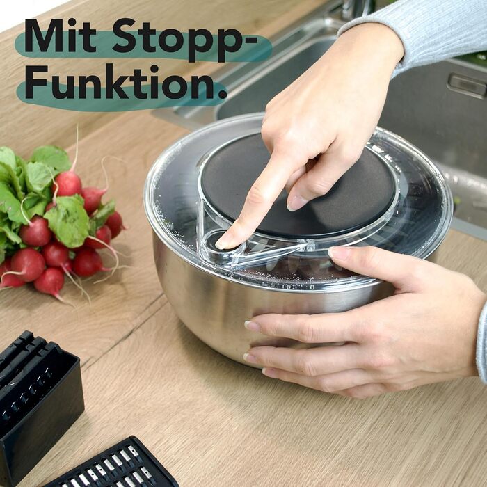 Нержавійна салатниця-центрифуга (4,5л) + овочевий тертки з 5 лезами | зручне віджимання салату завдяки неслизькому дну та ручним приводом