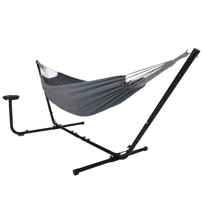Гамак Vita5 з підставкою для двох осіб, двопосадильний вуличний гамак для саду, тераси та балкона, посилена стійка, витримує до 200 кг, темно-сірий