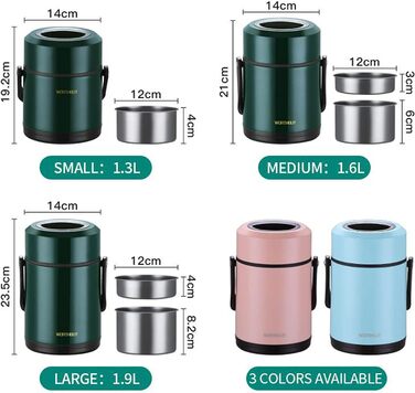 Ізольований контейнер SJASD, термо-ланчбокс, герметичний харчовий контейнер-термос, термоконтейнер для їжі Bento Box, синій, (1,6 л, рожевий рожевий)