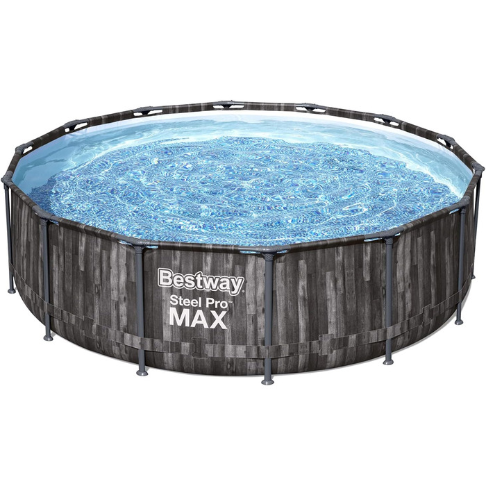 Каркасний басейн Bestway Steel Pro MAX Повний комплект з фільтруючим насосом Ø Wood Look (морений дуб), круглий (427 x 107 см без аксесуарів, одинарний)