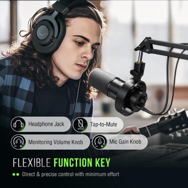 FIFINE K688: Студійний мікрофон XLR/USB для запису вокалу, подкастів, стрімінгу та геймінгу. Динамічний, з кардіоїдною характеристикою, навушником 3.5 мм та кнопкою мовлення.