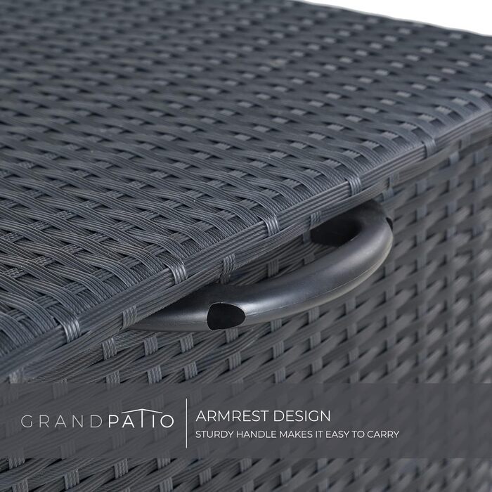 Ящик для зберігання садовий плетений Grand Patio 480л з кришкою, газліфтом, колесами, чорний