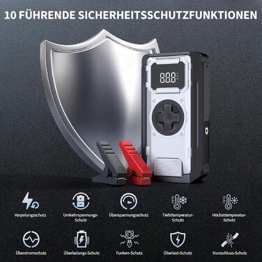 Powerbank-пусковий пристрій Acmount 6000A для авто: 12V, USB, LCD-дисплей (срібний)