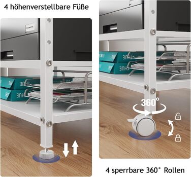 Тристопельний стіл для принтера з розеткою та USB-портами, регульовані полиці, роликовий стійка для дому/офісу, для 3D/лазерного друку, термопреса (білий, 60 см)
