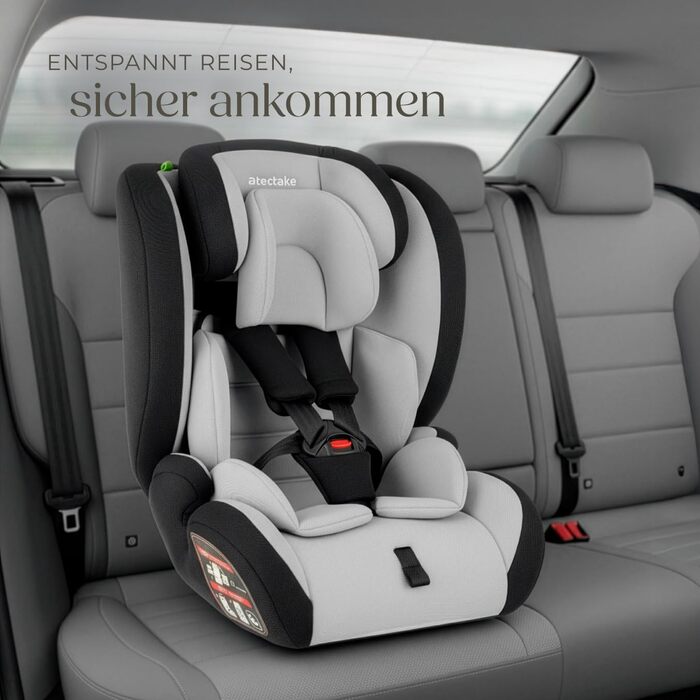 Автокрісло Tectake з 5-точковим ременем, i-Size, бічний захист, бустер для дітей 76-150 см (до 36 кг), світло-сірий/чорний
