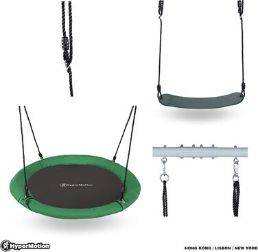 Гойдалка-гніздо для саду HyperMotion Storchennest з А-рамою, 2 місця, 150 кг, зелено-сіра (HYP1)