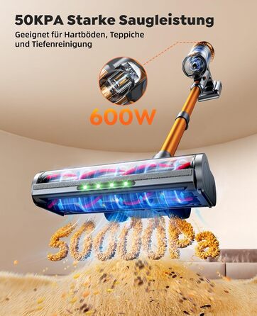 Акумуляторний пилосос SMOTURE 50000 Па, 65 хв роботи, бездротовий, з гнучким шлангом, для дому, шерсті тварин, килимів, авто