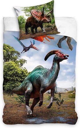 Сімейний комплект постільної білизни з динозавром 135x200 см Подушка 80x80 см * Тиранозавр * постільна білизна з динозавром з 100 бавовни лінон * із застібкою-блискавкою поворотний мотив