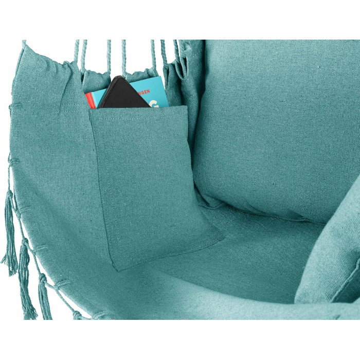 Підвісне крісло-гойдалка з подушкою 100x130x75 см, до 150 кг, для саду та дому, бохо стиль (Турквіс)