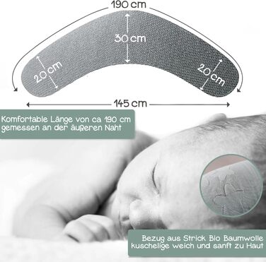 Подушка для годування Stillkissen XXL з органічної бавовни та наповнювачем з капоку | велика подушка для годування та пляшечки | вагітна подушка для сну на боці | антиалергенна та тиха | 190x30 см, кремовий колір, перкал (фіалка, в'язана)