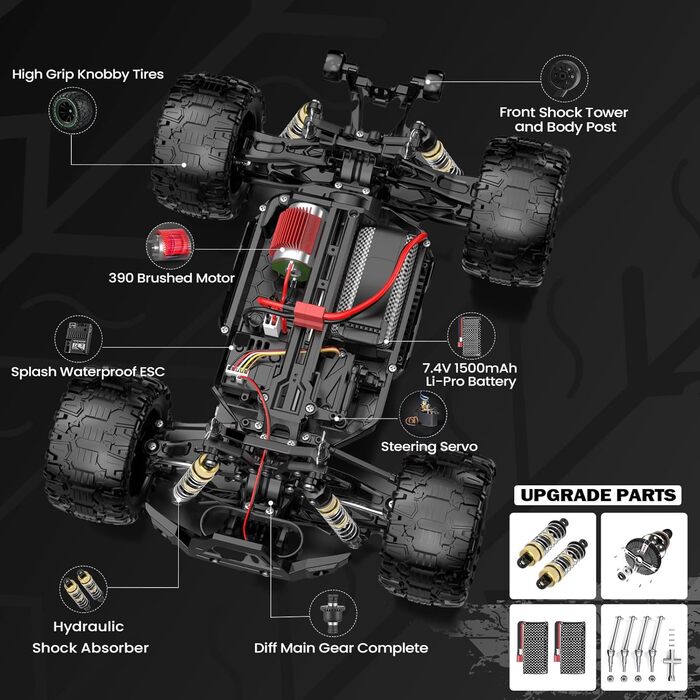 Радіокерований позашляховик RC Monstertruck 2.4GHz, 25 км/год, великий розмір, знімний, для дорослих та дітей (зелений)