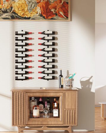 Настінна полиця для вина TJ.MOREE на 12 пляшок, дерев'яний винотримач для кухні, бару та їдальні, чорний комплект 8 шт.