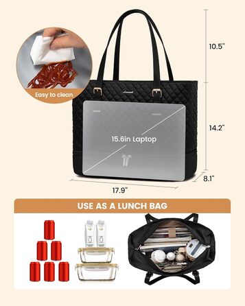 Сумка для ноутбука LOVEVOOK 15.6 дюймів для жінок з відділенням для ланчу, сумка-шопер, ділова сумка, портфель, сумка для навчання, містка, водонепроникна, чорна