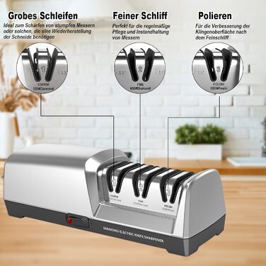 Електричний точило для ножів Herboom, 3-ступенева система з алмазним покриттям, для грубого шліфування, ремонту та заточування ножів