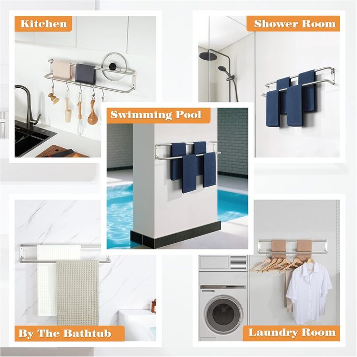 Тримач для рушників подвійний з нержавіючої сталі 304, 80 см, для ванної кімнати та кухні