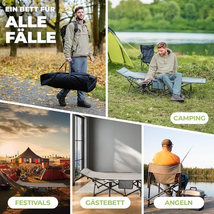 Розкладне ліжко для кемпінгу NORDICTRAILS XXL з м'яким матрацом, компактна похідна лежанка для відпочинку та рибальства, сіра (190 x 70 см)