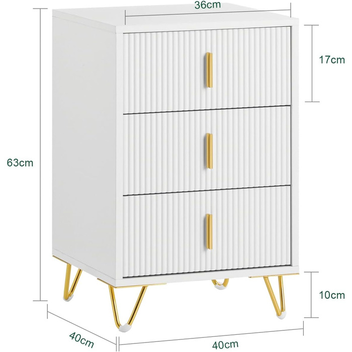 Приліжкові тумбочки SoBuy FBT115-W (білі), 2 шт., з 3 висувними ящиками, 40x40x47 см