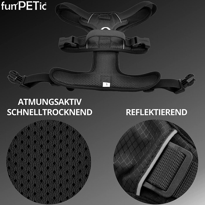 Шлейка для собак funPETic 2022 - шлейка із захистом від протягів, складна, розміщена і дихаюча-Шлейка для собак середнього, середнього і великого розміру (чорна, S)