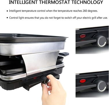 Ракле Грати для 8 осіб з антипригарним покриттям, 1500W, з міні-сковорідками та дерев'яними шпателями