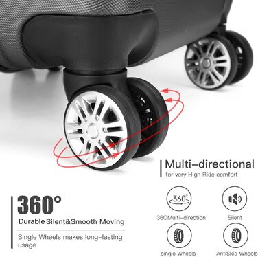 Чемодан ручної поклажі KONO з жорсткою оболонкою, на колесах, 55x38x22 см, 33 літри, сірий