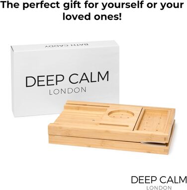 Підставка для ванни Deep Calm - регульована бамбукова підставка - антиковзаюча підставка для ванни. Підходить для більшості ванн. Місце для книги, iPad, телефону, склянки, свічки (натуральний бамбук)