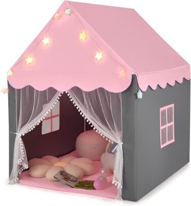 Дитяче намет-ігровий будиночок HOMASIS з килимком, зірками та вікнами, двома шторами, для дівчаток та хлопчиків, рожевий