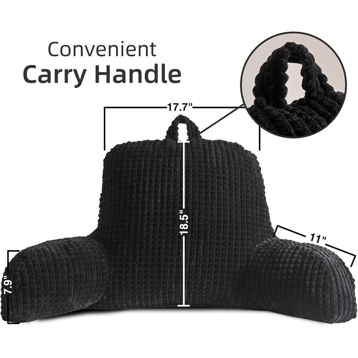 Лежак для читання Lesekissen, великий, для дорослих та дітей, з підлокітниками, підтримка спини для відпочинку та сну, вафельний малюнок, стереоскопічний дизайн, чорний, великий