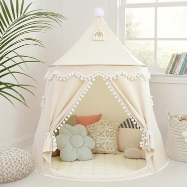 Дитячий намет LIONHERZ® DAS ORIGINAL: принцесин замок з бавовни та льону | з фібергласовими штангами та сумкою для перенесення | стабільний намет-тіпі для дівчаток (без аксесуарів)