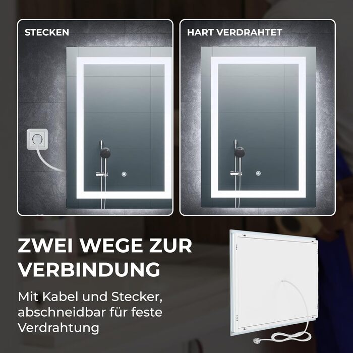 Дзеркало для ванної кімнати BR Bringer LED з підсвічуванням 60x80 см, антизапарник, диммер, 3 кольори світла, сенсорне управління, пам'ять (Модель: BRS102)