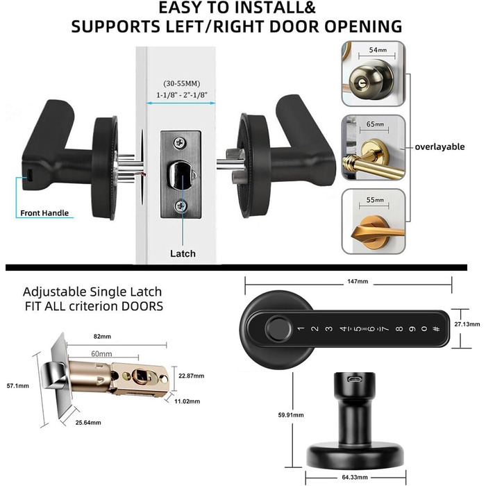 Розумний замок для дверей Fingerprint з сенсорною панеллю для дому, квартири, офісу, вхідних дверей, спальні - без ключа
