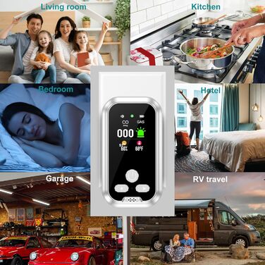 Датчик газу та CO з розеткою для дому: детектор CO та газу, газовий детектор для будинку, виявлення витоку газу (природний газ, LPG, метан, пропан, бутан), білий, HD11-CG-NEW