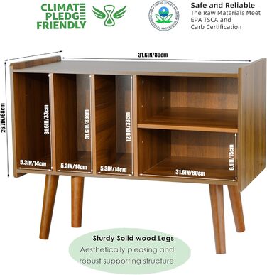 Підставка для програвача з місцем для зберігання вінілових платівок, до 136 кг, велика тумба з полицями для альбомів, дерев'яна підставка для програвача (колір горіх)