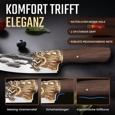 Кухонний ніж Purple Dragon: професійний шеф-ніж з ручкою з рожевого дерева | Для м'яса, риби та овочів