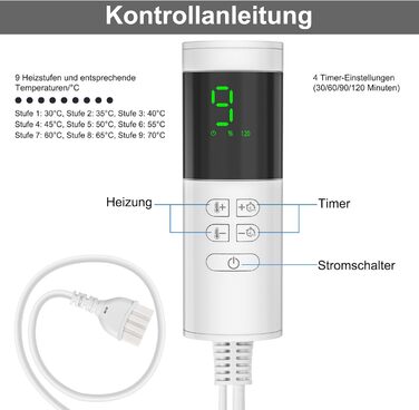 Електричне грілка для тіла 84x43 см з таймером, м'який фланнель для спини, шиї, плечей, сірий