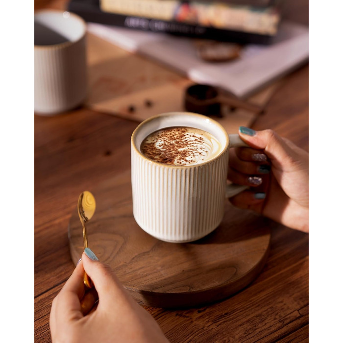 Набір тарілок Star 12 предметів для 4 осіб, керамічний посуд, стійкий до подряпин, для мікрохвильовки та посудомийної машини (Капучино, чашки 355 мл, 6 шт)