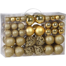 Різдвяні дрібнички Deuba, набір з 100 пластикових матових блискучих різдвяних прикрас, мереживні ялинкові дрібнички Ø 3 6 см (золото)